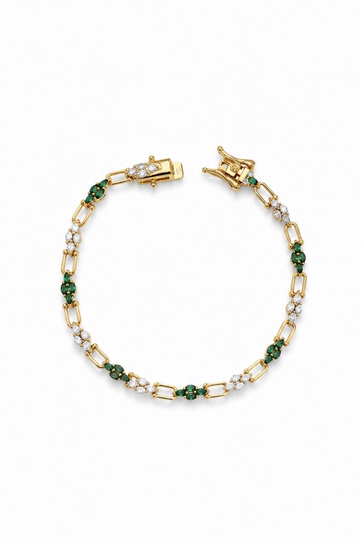 Yeşil Ve Beyaz Taşlı Çiçek Motifli Bileklik | New Collection