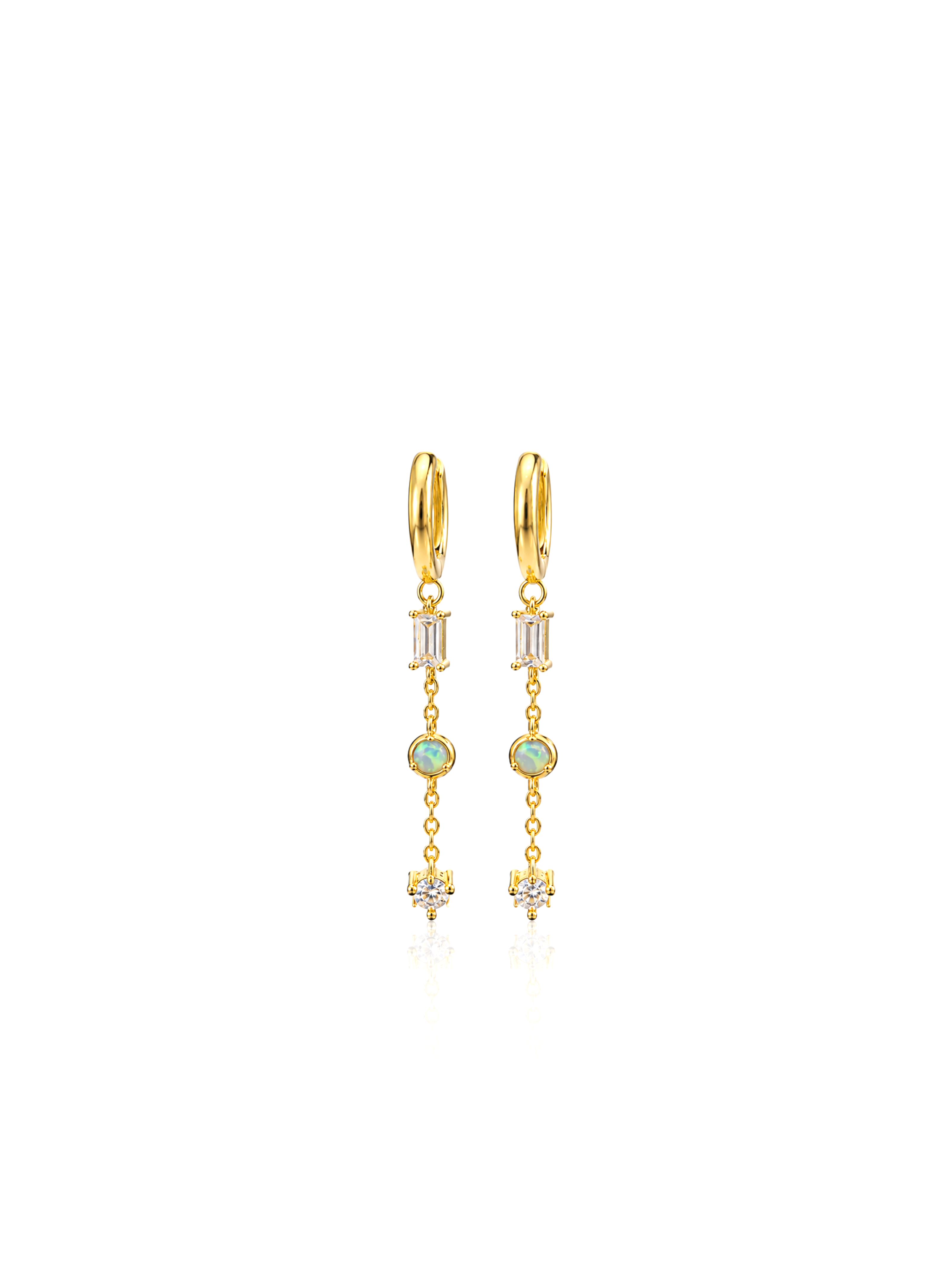 Opal Taşlı Zincirli Halka Küpe Gold