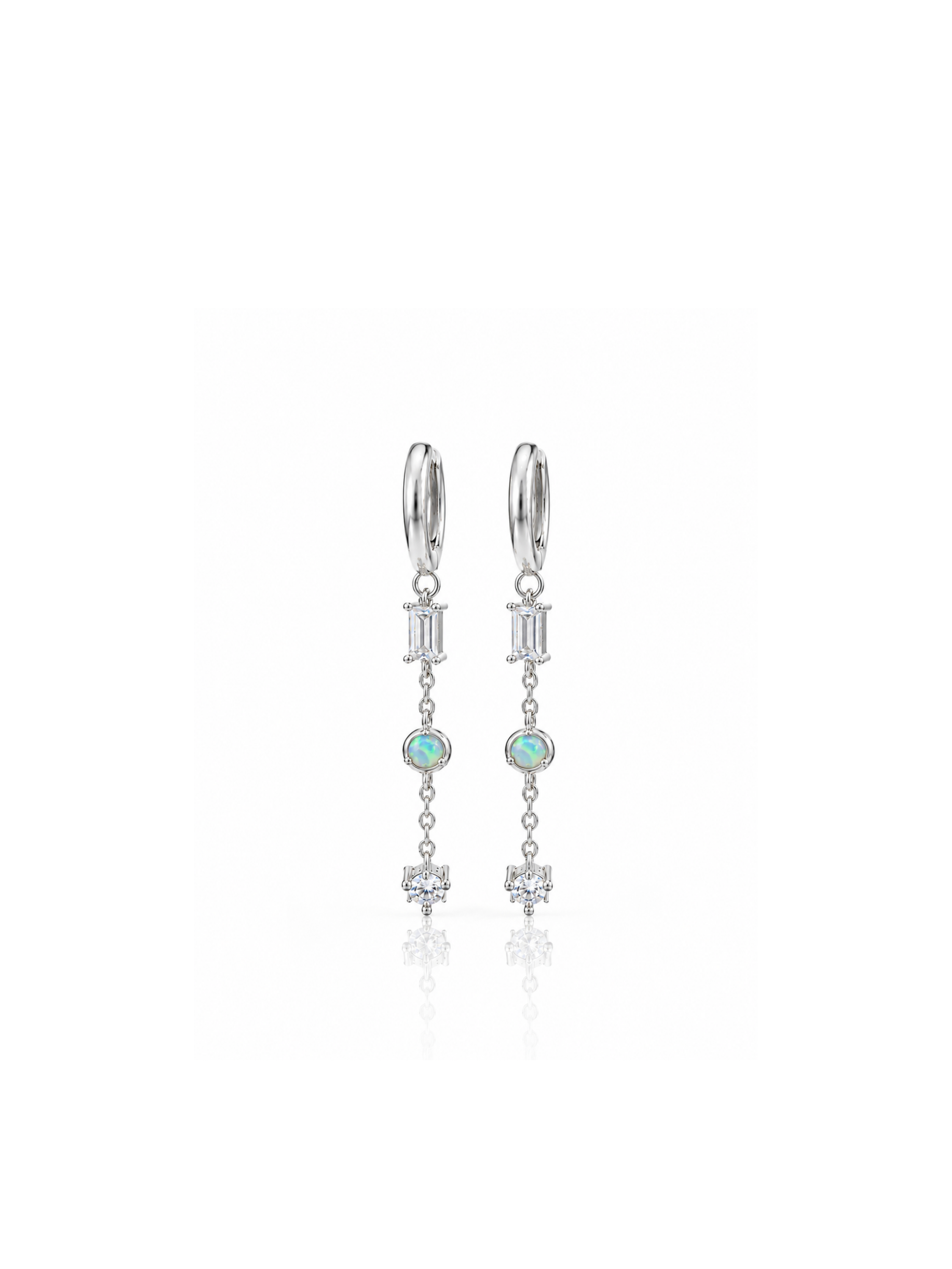 Opal Taşlı Zincirli Küpe Silver