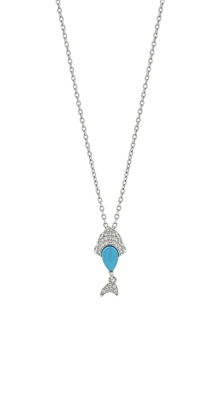 Firuze Taşlı Balık Kolye Silver