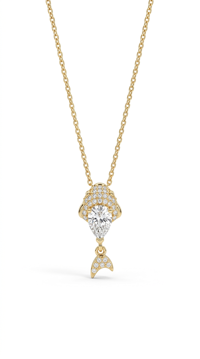 Taşlı Balık Kolye Gold