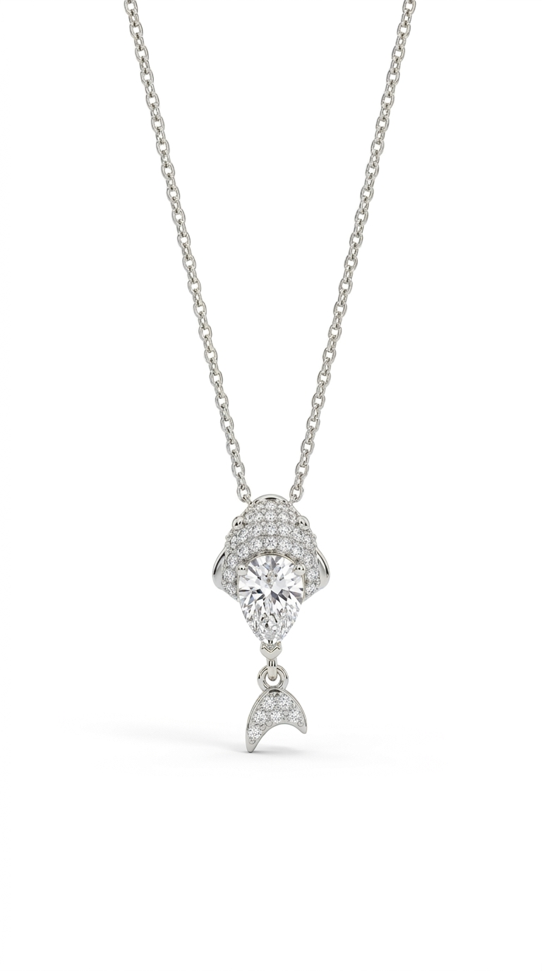 Taşlı Balık Kolye Silver
