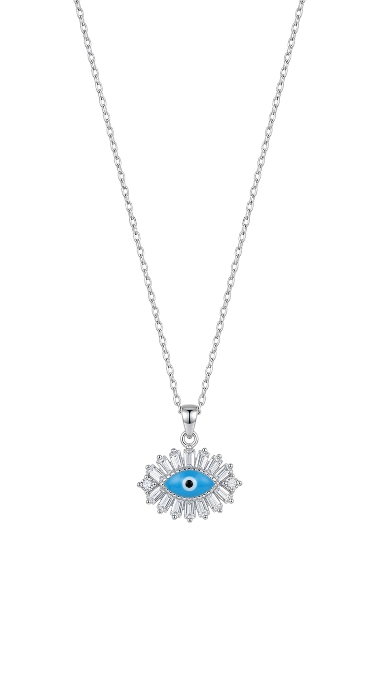 Baget Taşlı Silver Göz Kolye