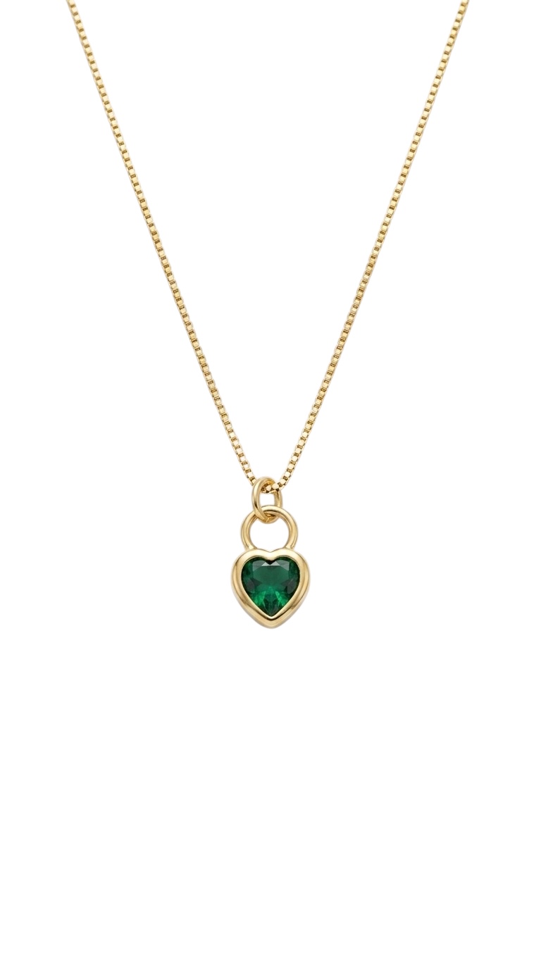 Mini Yeşil Kalpli Gold Kolye