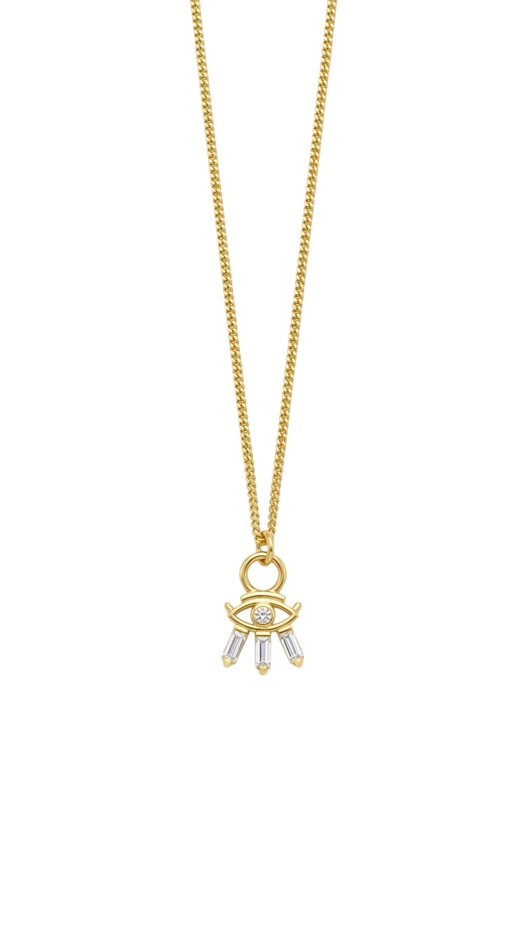 Baget Taşlı Mini Göz Kolye Gold