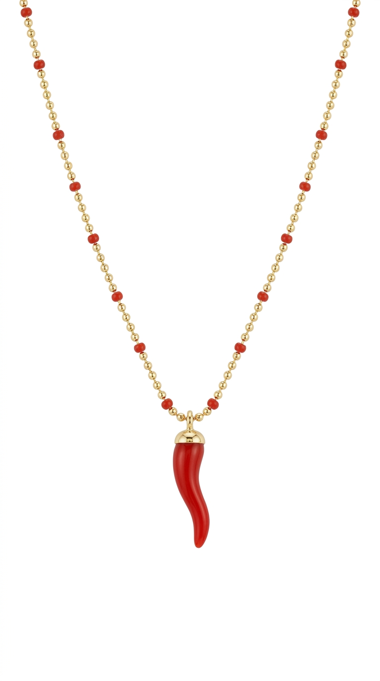 Mineli Zincirli Biberli Gold Kolye