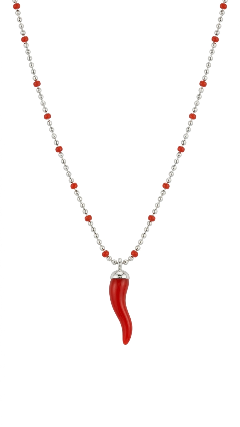Mineli Zincirli Biberli Silver Kolye