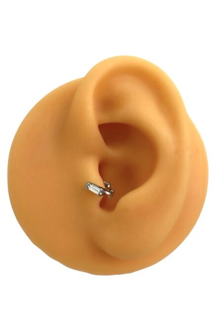 Beyaz Baget Taşlı Mini Tragus Halka Piercing