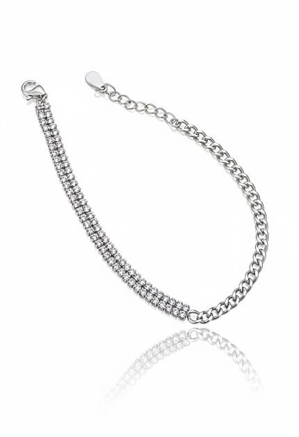 Çengel Zincirli Yarım Su Yolu Bileklik | Silver