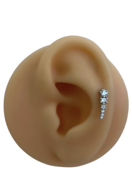 Zirkon Taşlı Uzun Piercing / Silver