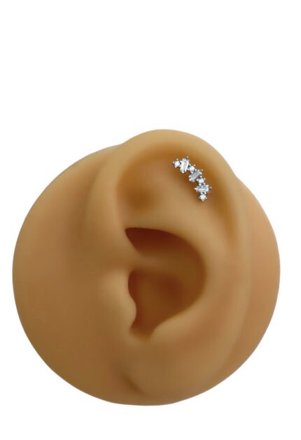Kırık Baget Taşlı Piercing / Silver
