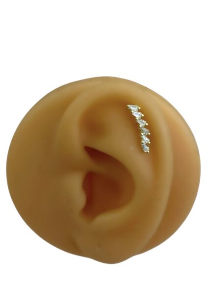 Baget Taşlı Uzun Piercing / Gold