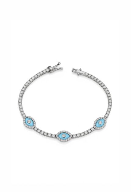 Su Yolu Firuze Taşlı Evil Eye Tennis Bileklik | Üçlü