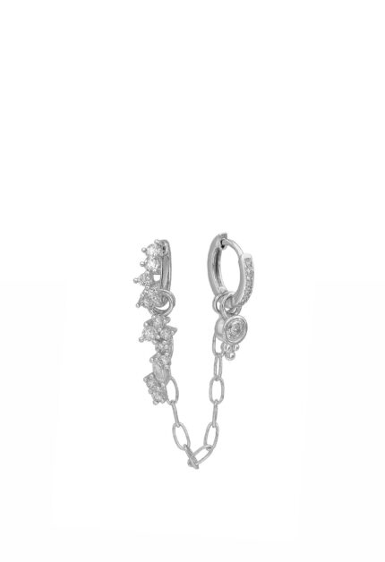 Çift Delikli Taşlı Çiçek Desenli Küpe