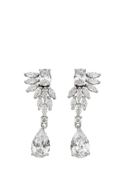 Kristal Çiçek ve Damla Pırlanta Montür Tasarım Küpe