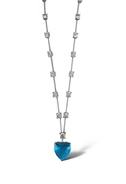 Blue Topaz Kalp Pırlanta Montür Gerdanlık 45 cm