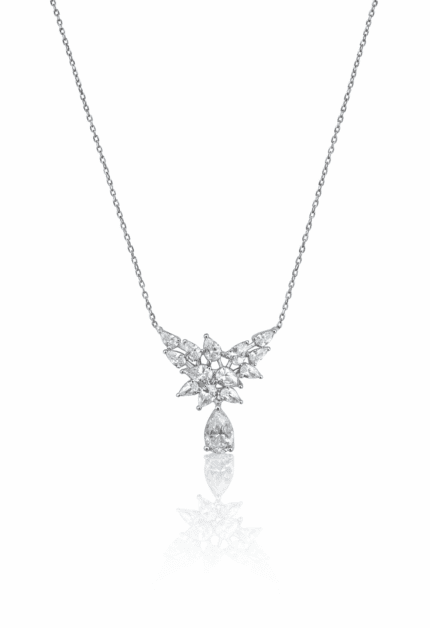 Pırlanta Montür Yaprak Şeklinde Tasarım Kolye | Silver