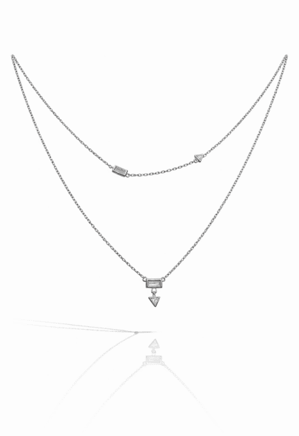 Çift Zincirli Taşlı Kolye | Silver