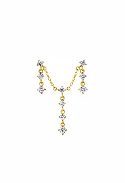 Taşlı Sallantılı Çift Delikli Vidalı Küpe | Gold