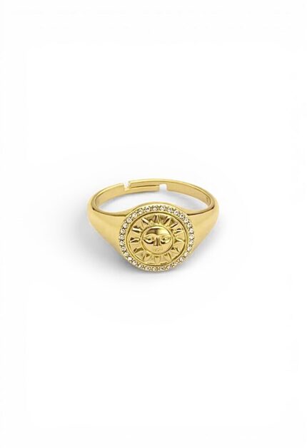 Güneş Desenli Taşlı Plaka Yüzük