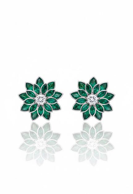 Zümrüt Yeşili Vidalı Çiçek Küpe | Silver