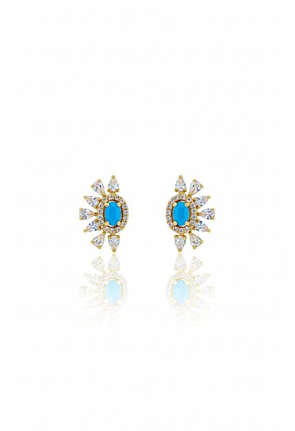 Firuze Taşlı Geo Vidalı Küpe | Gold