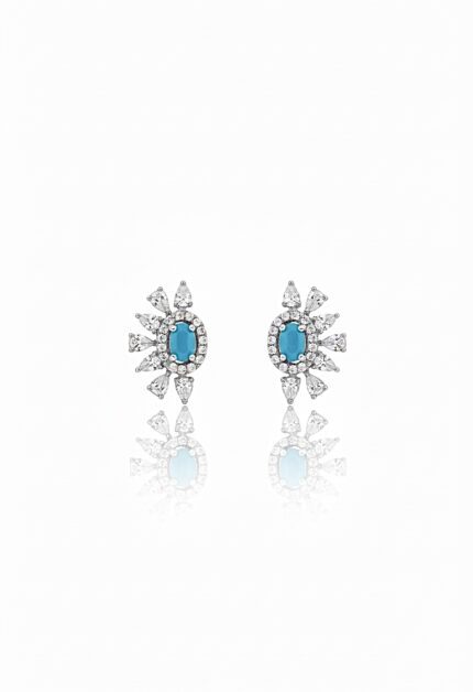 Firuze Taşlı Geo Vidalı Küpe | Silver