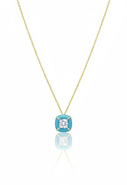 Yuvarlak Firuze Taş Kolye | Gold