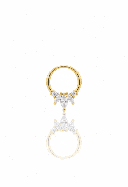Lotus Model Damla Taşlı Halka Piercing | Gold