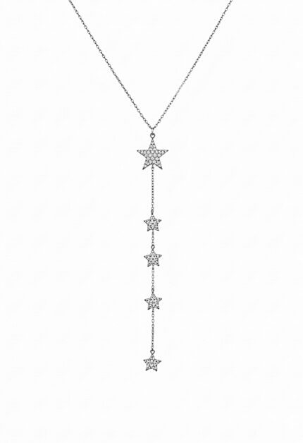 Işıltılı Yıldızlı Y Kolye | Silver