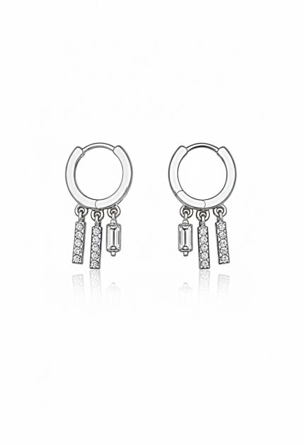 Baget Taşlı Sallantılı Halka Küpe Piercing | Silver