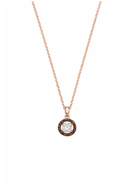 Siyah Taşlı Yuvarlak Model Tek Taş Kolye | Rose Gold