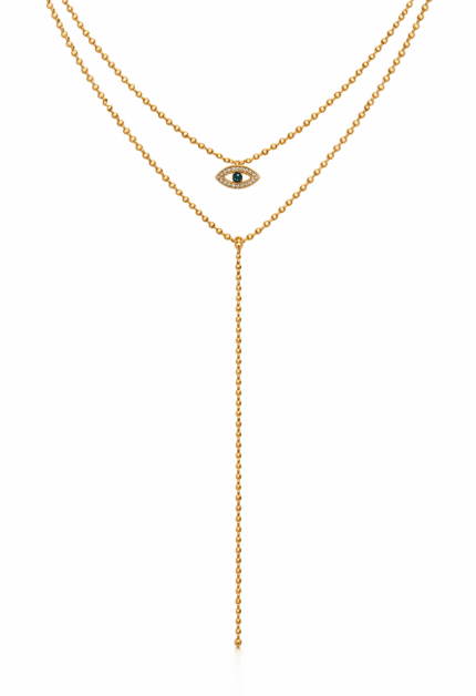 Gözlü Uzun Y kolye 14 Ayar Altın Kaplama