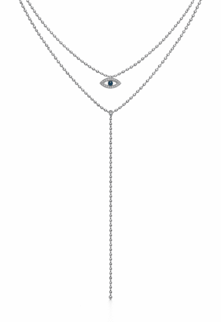 Gözlü Uzun Y kolye Rodyum Kaplama