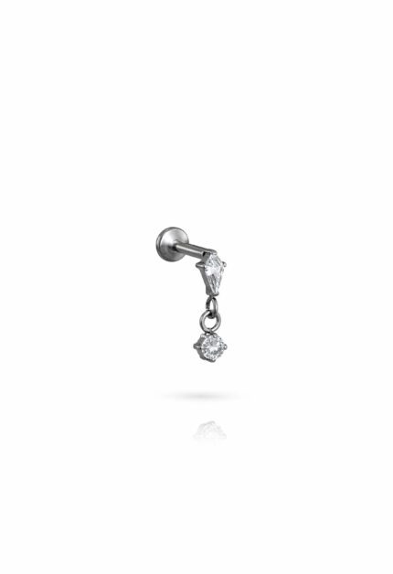 Titanyum Taş Sallantılı Piercing 6 mm x 1.2 mm Gümüş Rengi