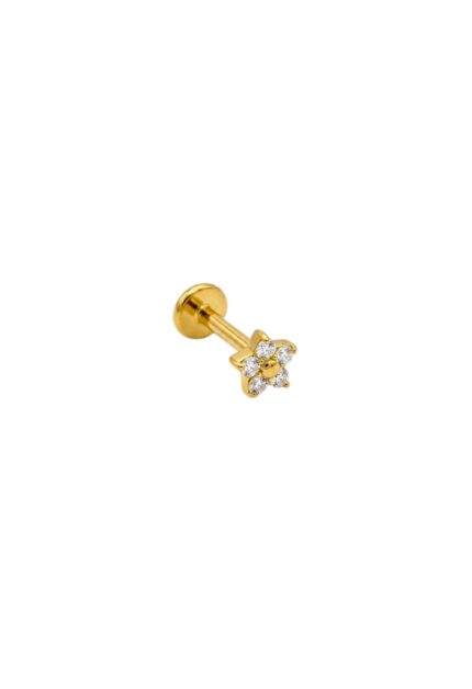 Titanyum Taşlı Çiçek Piercing 7 mm x.1.2 mm Altın Rengi