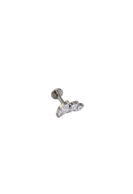 Titanyum Üç Damla Taşlı Piercing 6 mm x 1.2 mm Gümüş Rengi