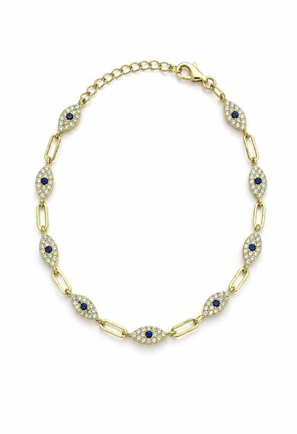 Nazarlı Göz Sıralı Çengel Gold Bileklik