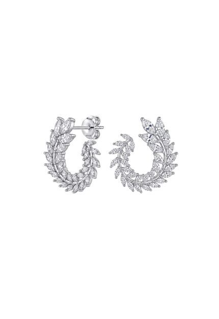 Küçük Boy Pırlanta Montür Sarmal Yaprak Model Silver Vidalı Küpe