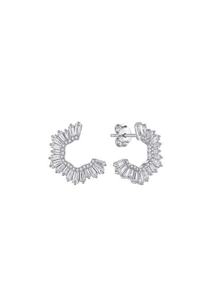 Zik Zak Model Pırlanta Montür Vidalı Küpe Silver