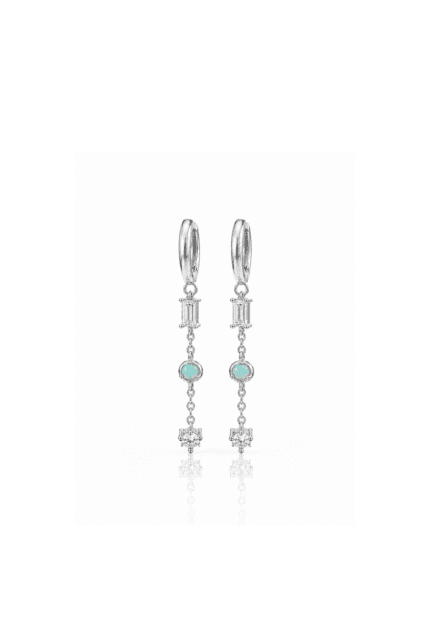 Opal Taşlı Zincirli Küpe Silver