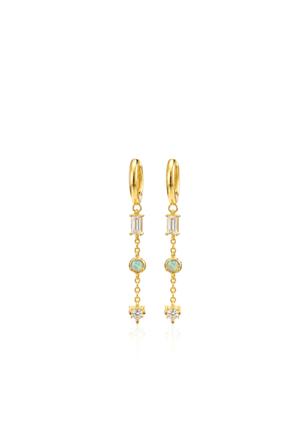 Opal Taşlı Zincirli Küpe Gold