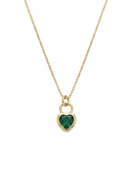 Mini Yeşil Kalpli Gold Kolye