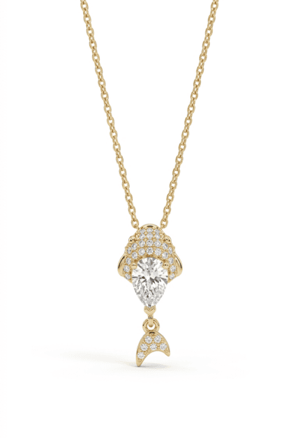 Taşlı Balık Kolye Gold