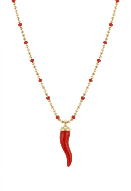 Mineli Zincirli Biberli Gold Kolye