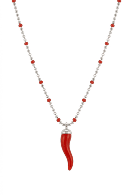 Mineli Zincirli Biberli Silver Kolye